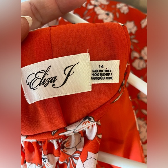 Eliza J high-low Red open Shoulder floral maxi dress Size 14 - Picture 9 of 10
